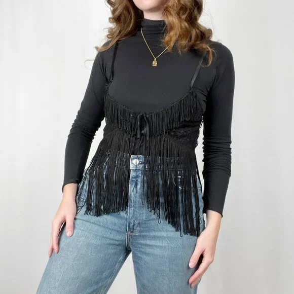 Fringe Lace Sheer Sexy Lingerie Top Vest Corset Bustier Adjustable Straps Floral - Picture 3 of 5